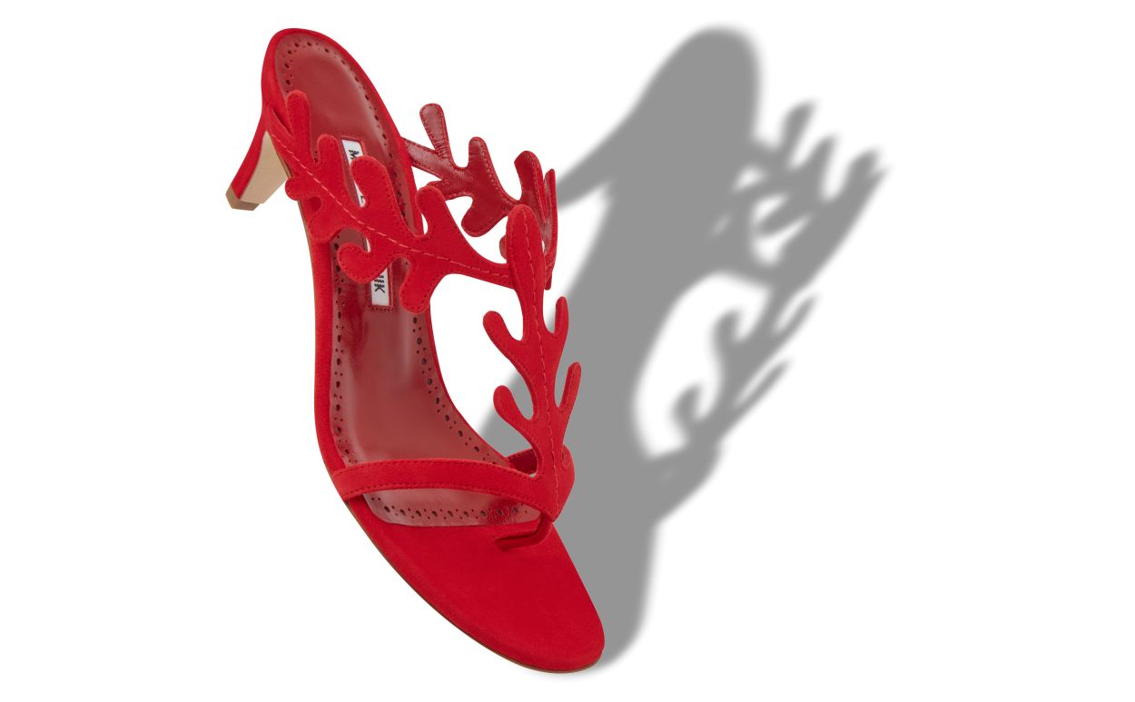 Designer Red Suede Serrated Mules  - Image Main