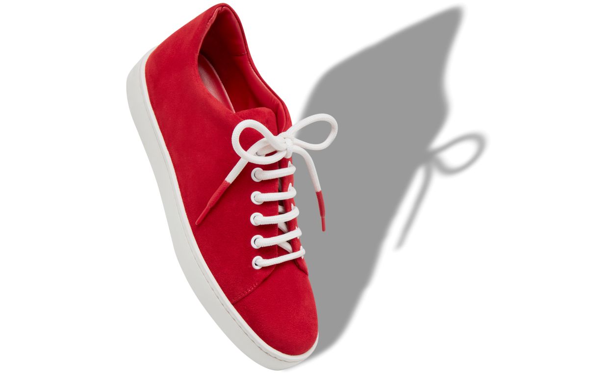 Designer Red Suede Low Cut Sneakers - Image Main