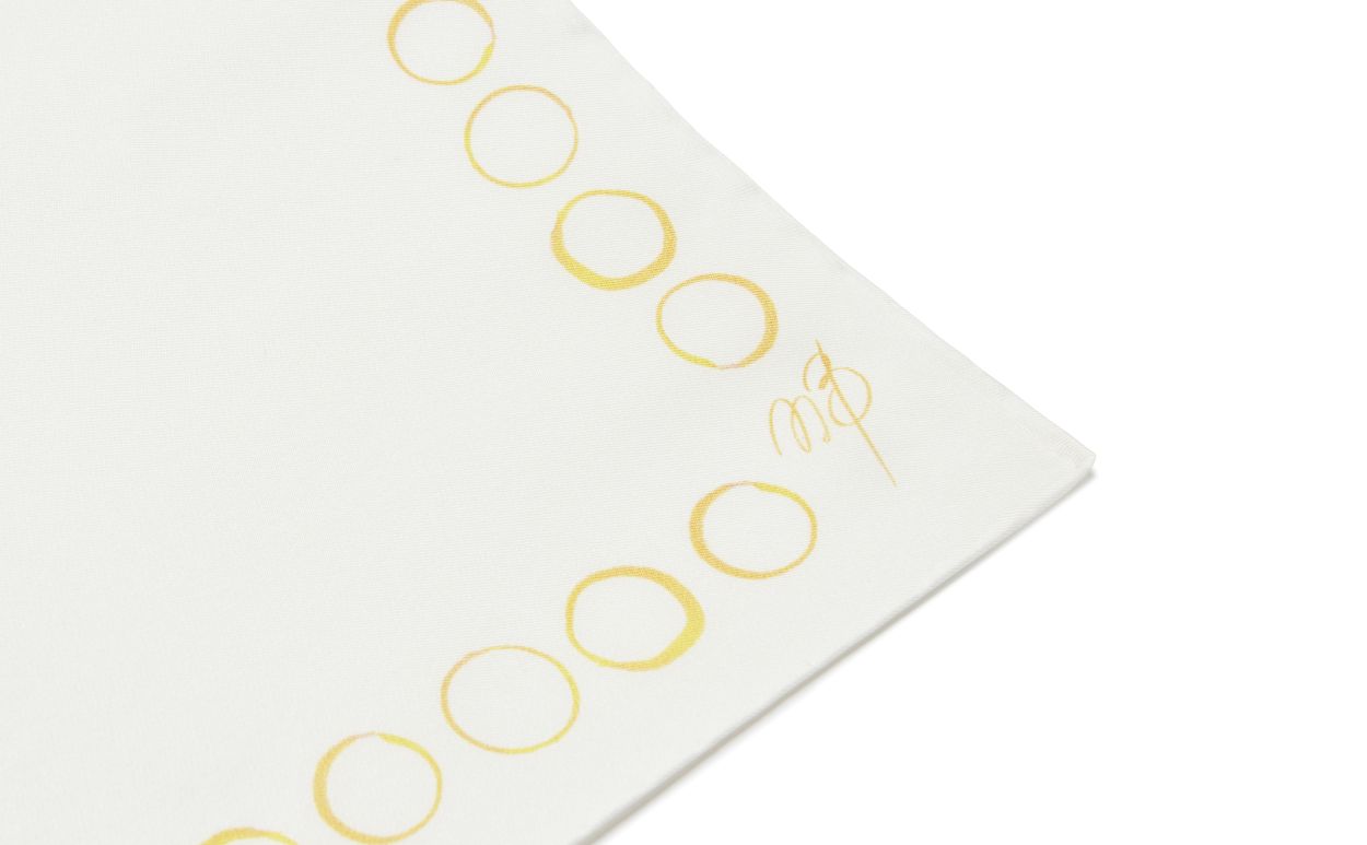 Designer Ivory and Yellow Silk Pocket Square - Image 