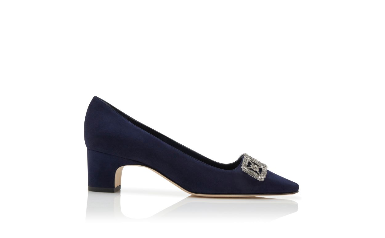 Designer Navy Blue Suede Jewel Embellished Pumps - Image thumbnail