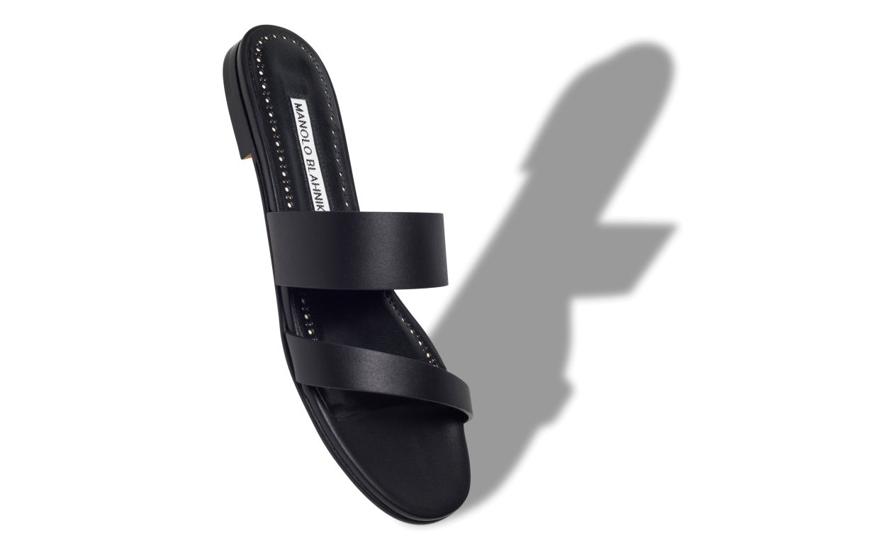 Designer Black Calf Leather Flat Sandals - Image Main