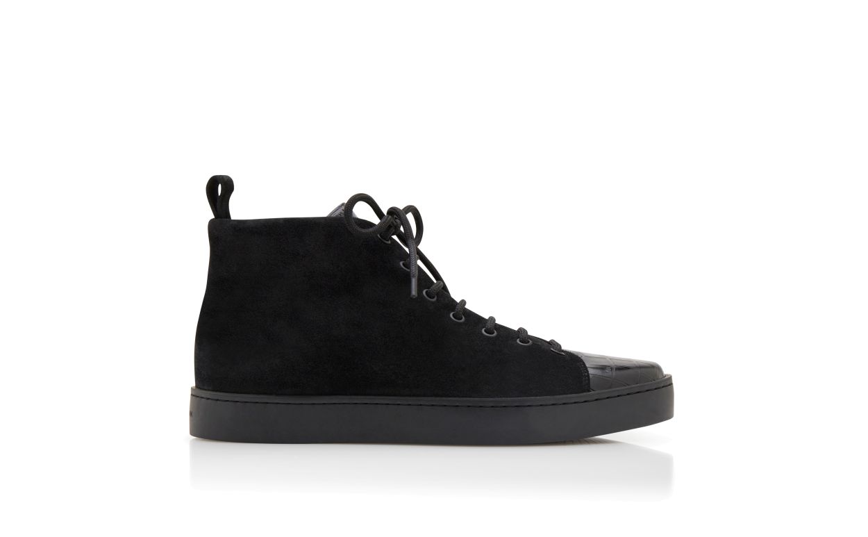 Designer Black Calf Leather Lace Up Sneakers - Image thumbnail