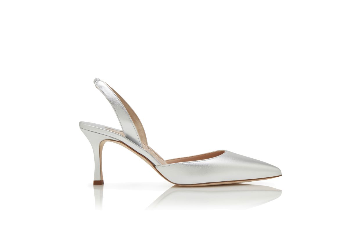 Designer Silver Nappa Leather Slingback Pumps - Image Side View