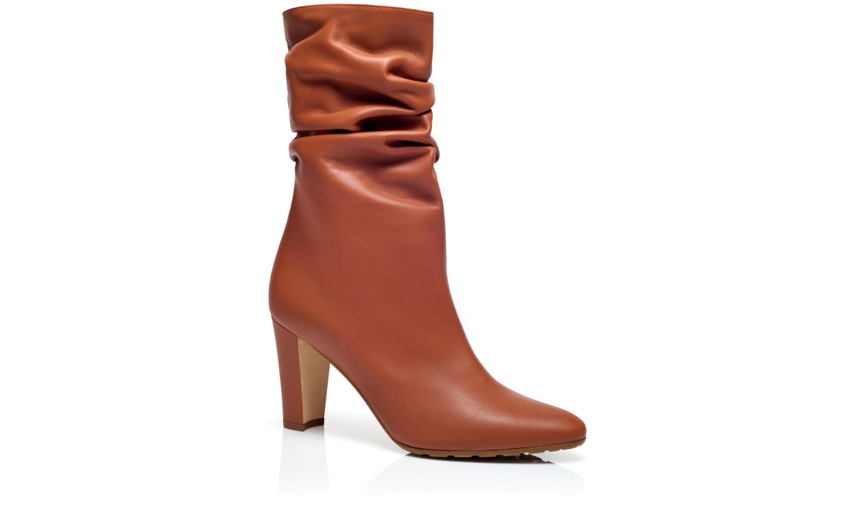 Designer Brown Nappa Leather Mid Calf Boots - Image Upsell