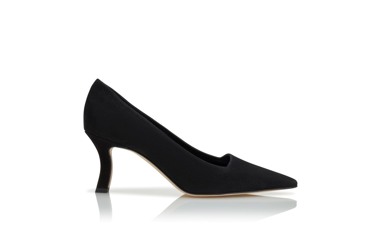 Designer Black Suede Square Cut Pumps - Image Side View