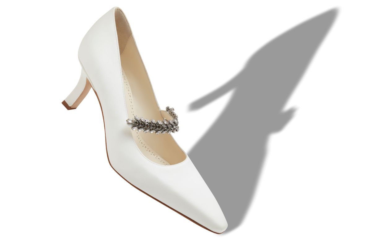 Designer White Satin Jewel Embellished Pumps - Image small_image