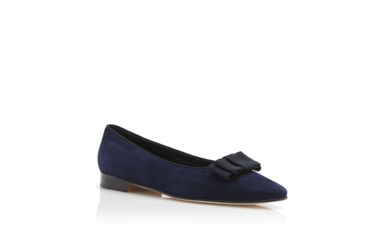 Designer Navy Suede Bow Detail Flat Pumps - Image Upsell