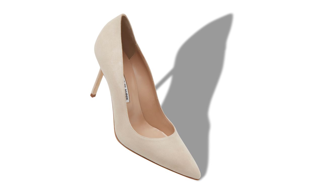 Designer Light Beige Suede Pointed Toe Pumps - Image Main