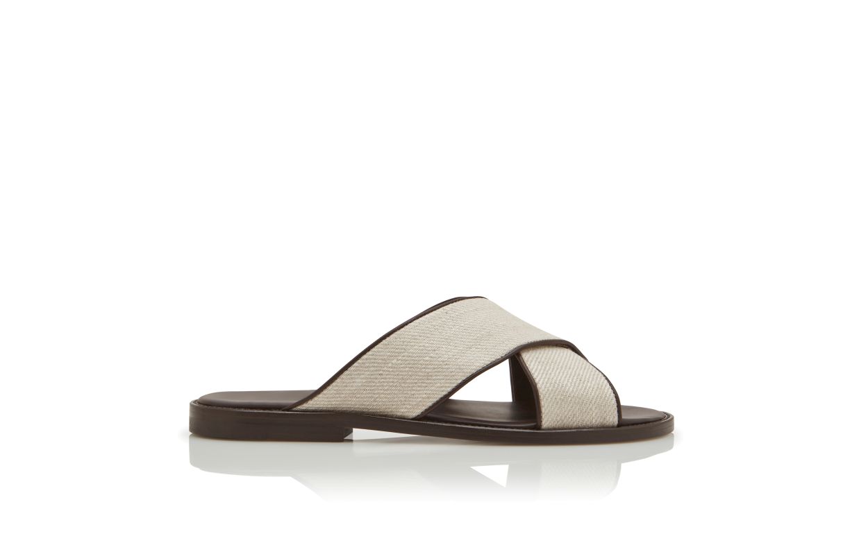 Designer Cream Linen Sandals - Image Side View