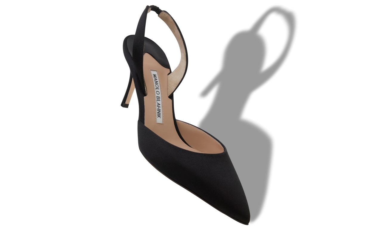 Designer Black Satin Slingback Pumps - Image Main