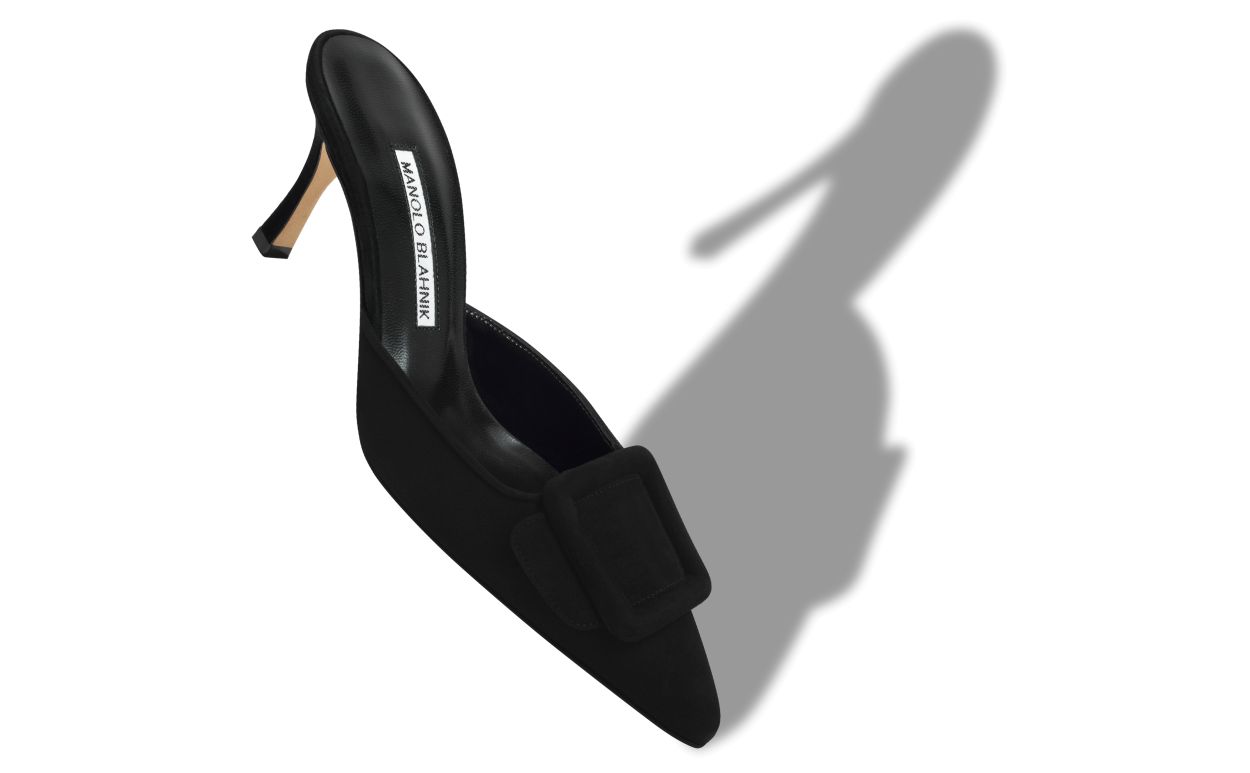 Designer Black Suede Buckle Mules - Image Main