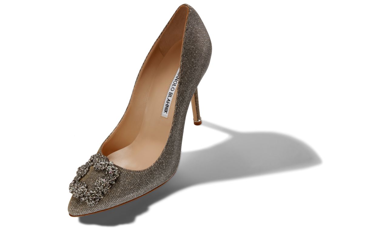 Designer Dark Gold Glitter Jewel Buckle Pumps - Image Main