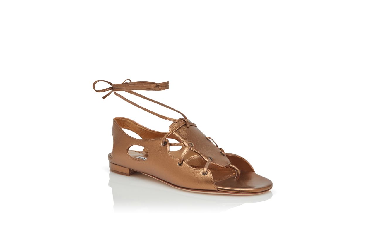 Designer Bronze Nappa Leather Ankle Strap Sandals  - Image Upsell