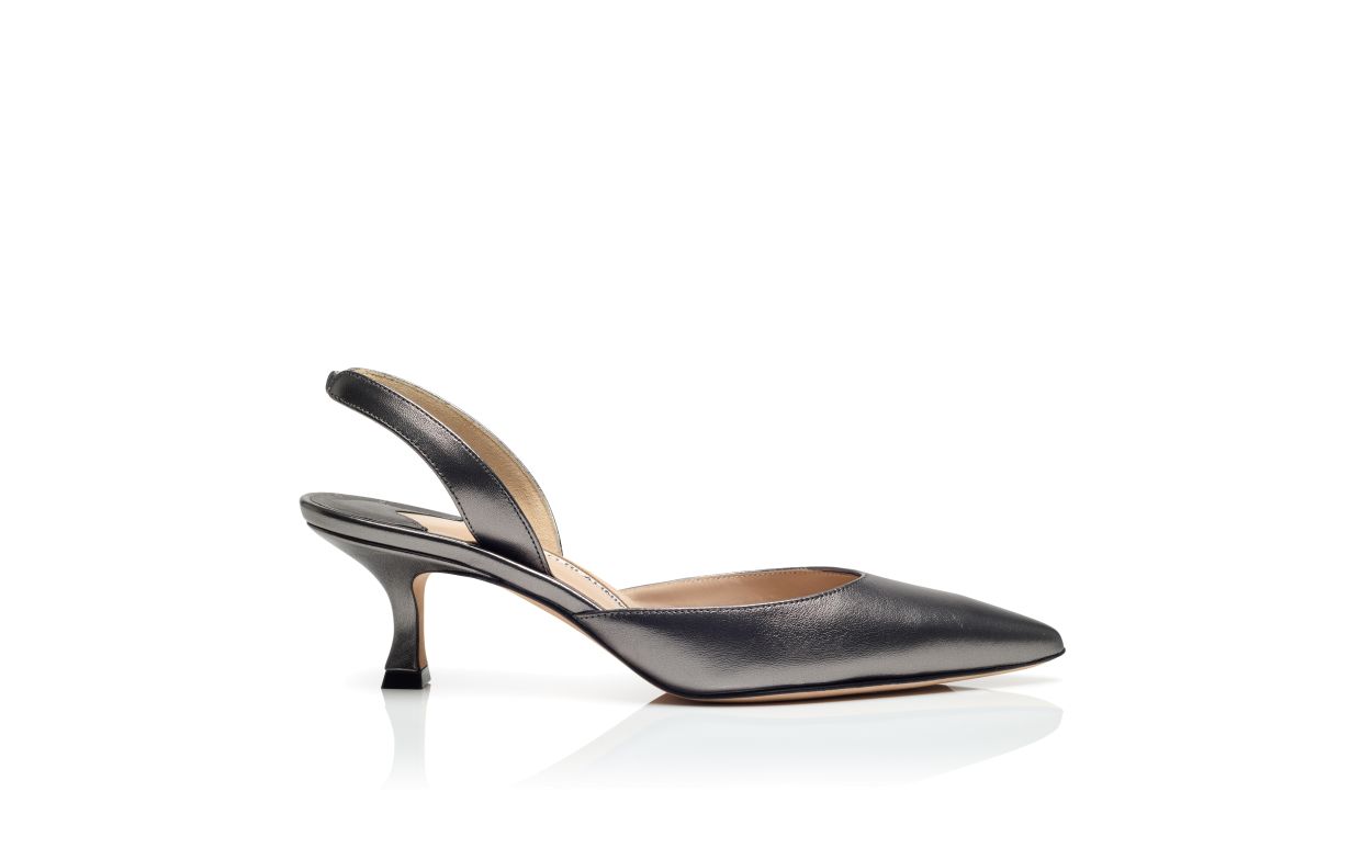 Designer Silver Nappa Leather Slingback Pumps - Image Side View