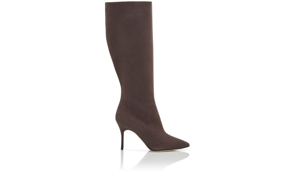 Designer Brown Suede Knee High Boots - Image Side View
