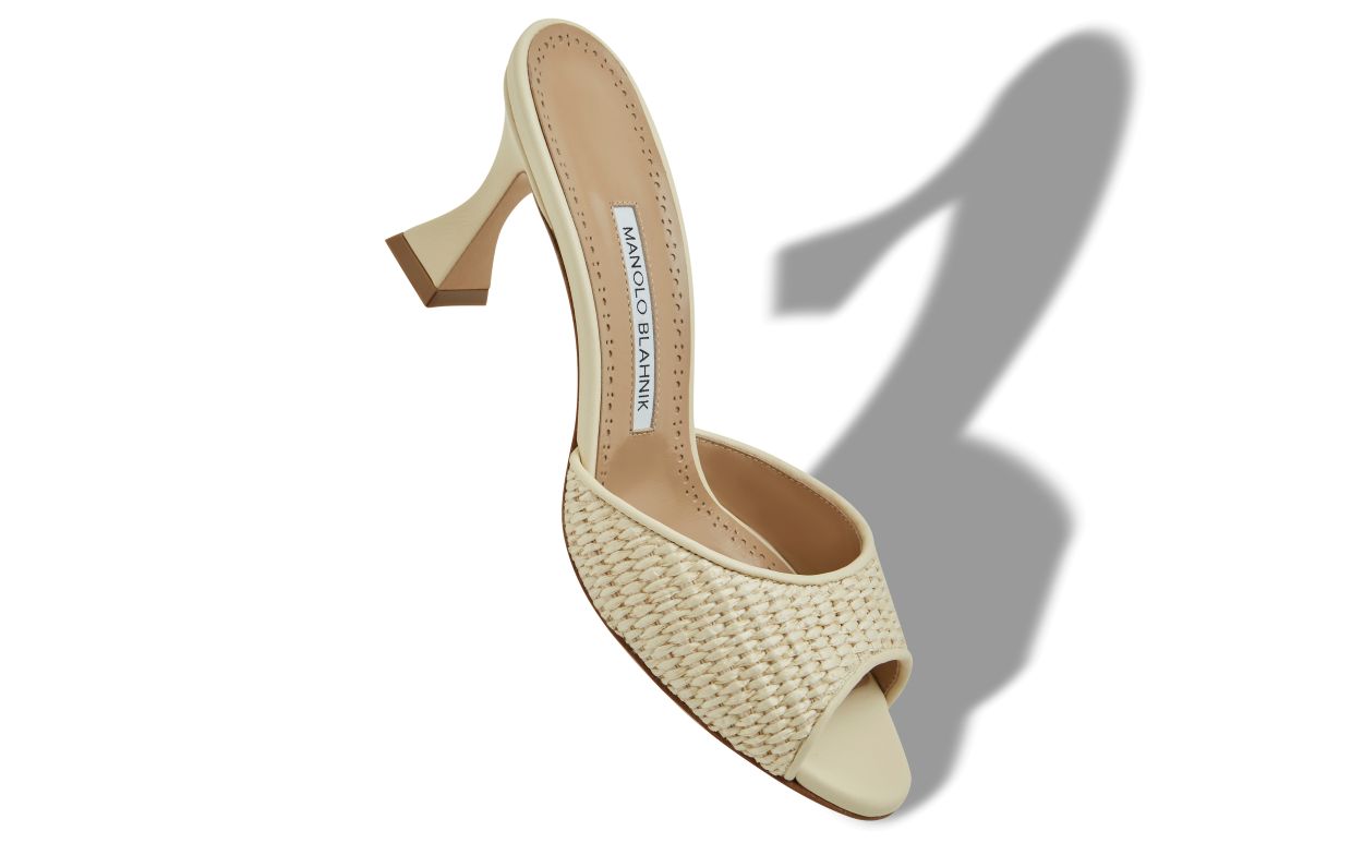 Designer Light Beige Raffia Open Toe Mules - Image small_image