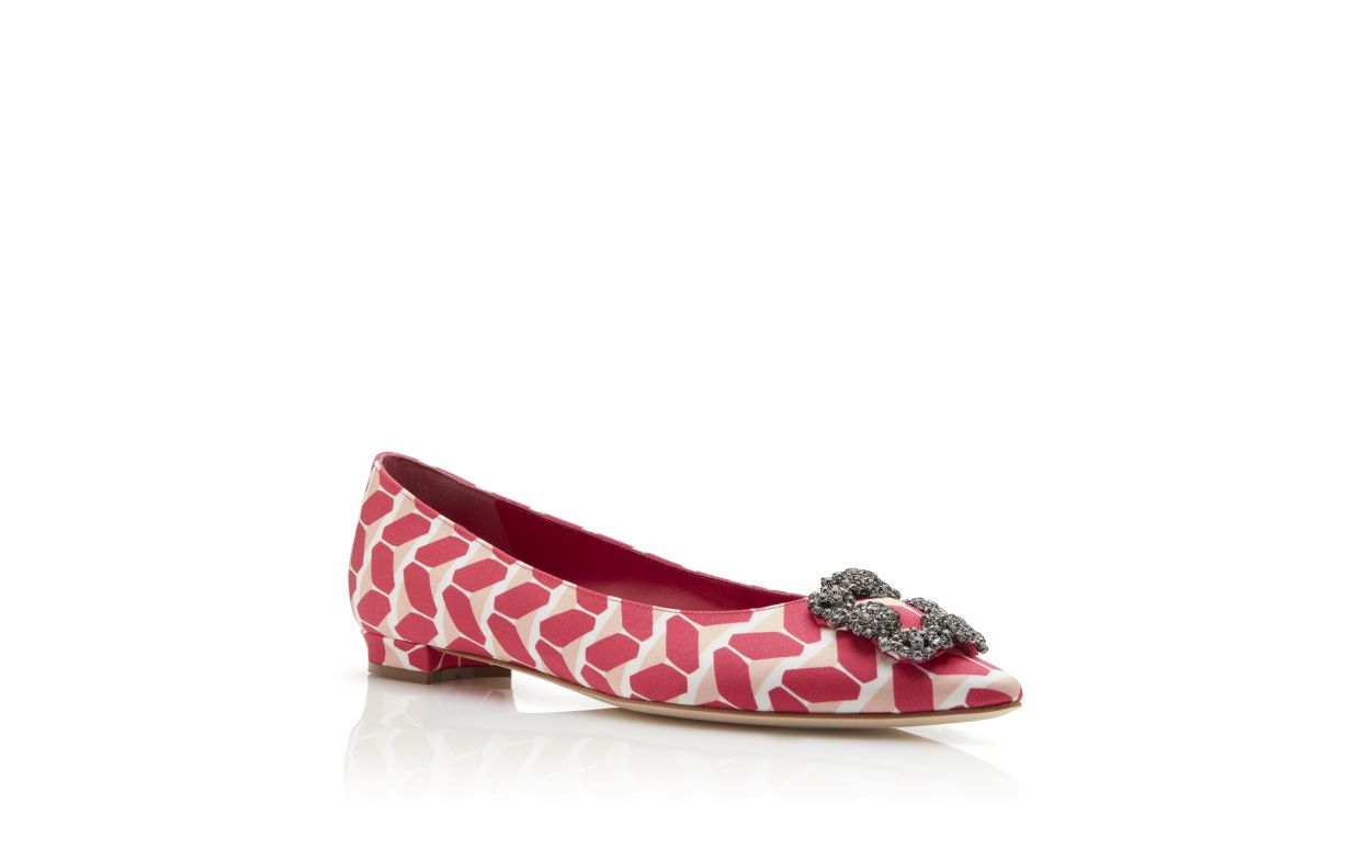 Designer Multicoloured Crepe De Chine Jewel Buckle Flats - Image Upsell