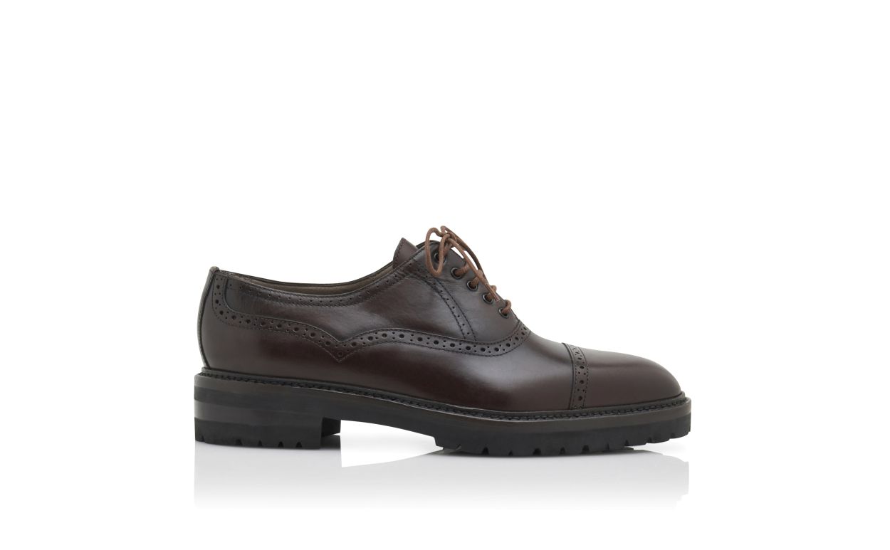 Designer Dark Brown Calf Leather Lace Up Shoes - Image Side View