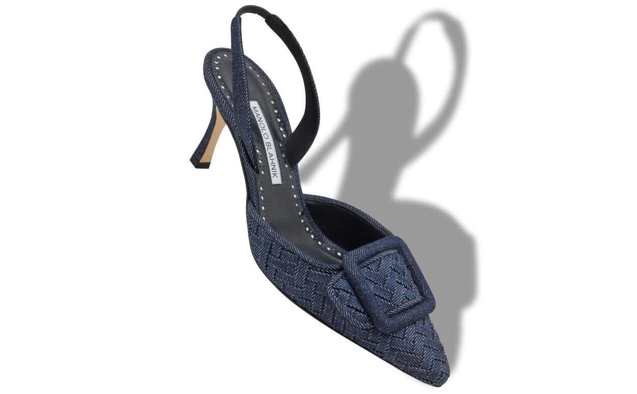 Designer Dark Blue Chambray Slingback Pumps - Image small_image