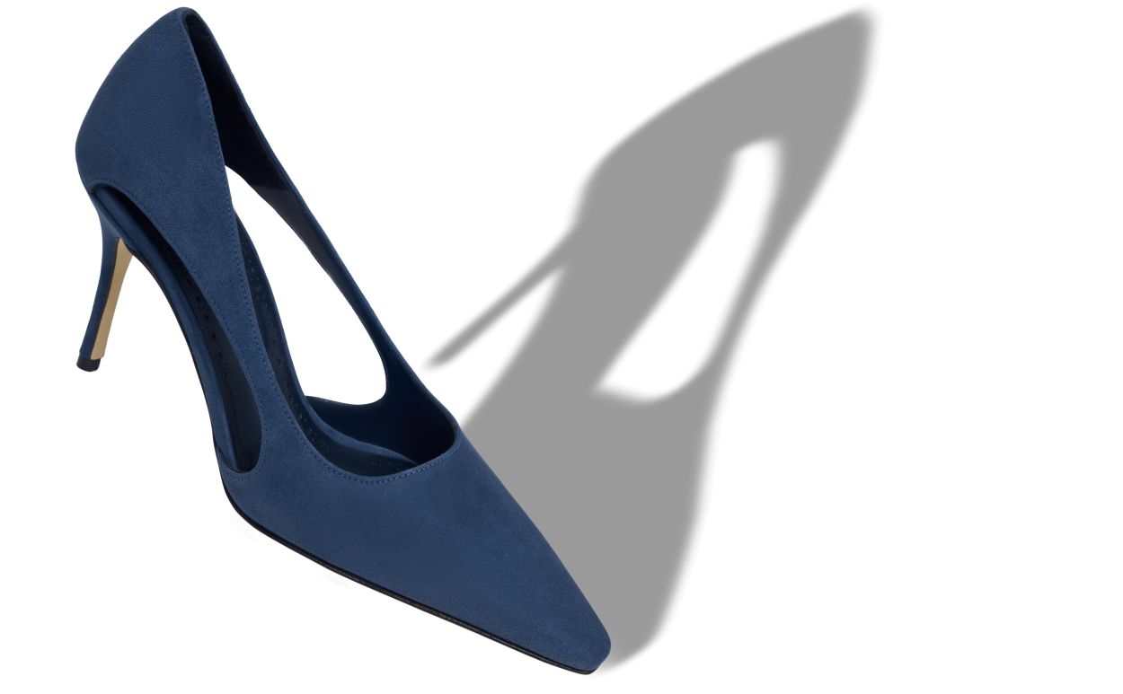Designer Navy Blue Suede Cut Out Detail Pumps - Image small_image