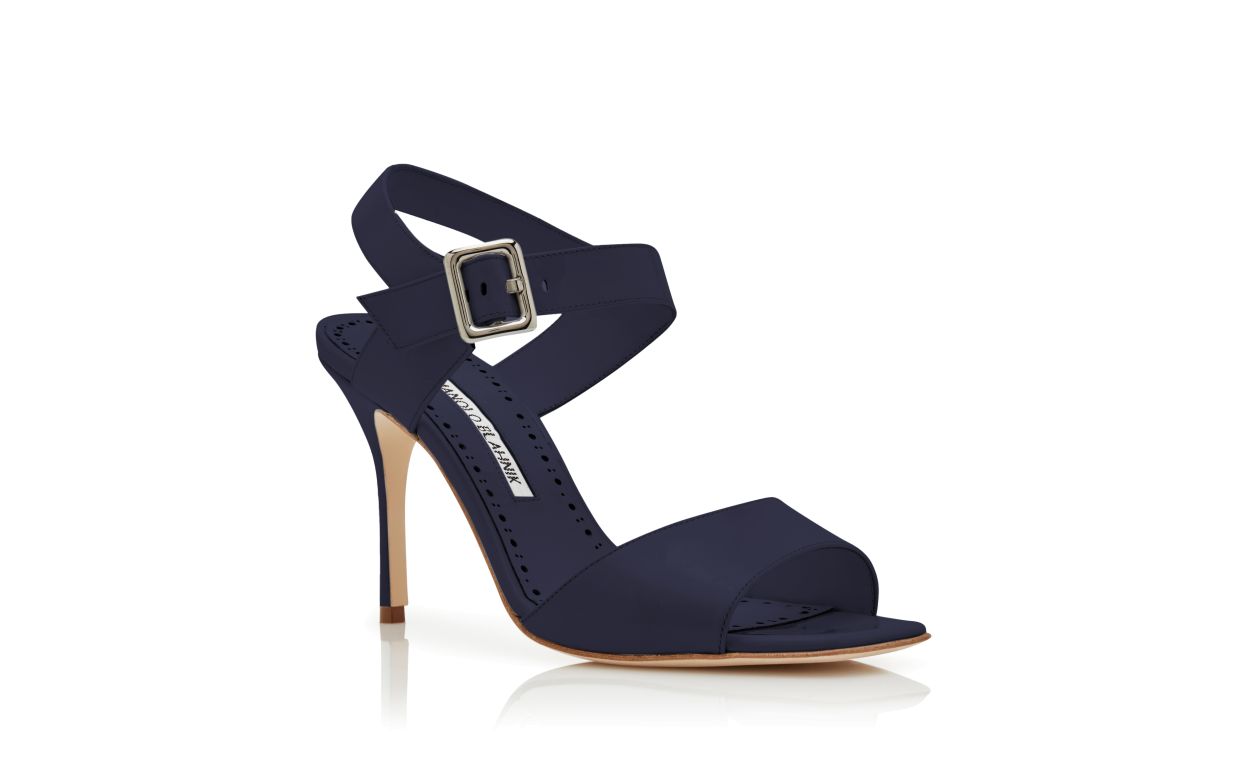 Designer Navy Blue Patent Leather Slingback Sandals  - Image Upsell