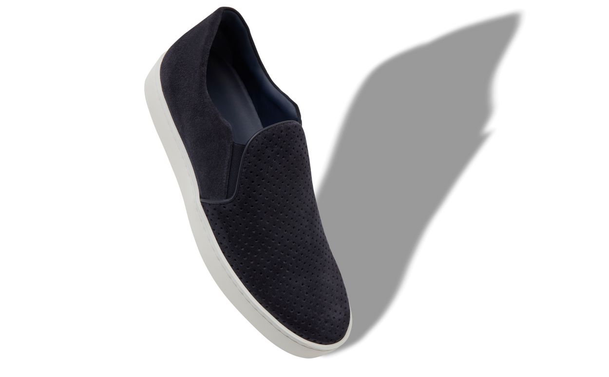 Designer Navy Blue Suede Slip-On Sneakers - Image Main