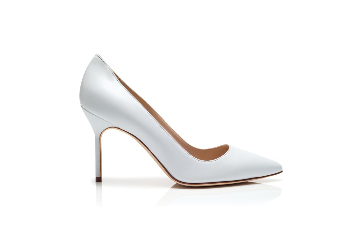 Designer White Nappa Leather Pointed Toe Pumps - Image Side View