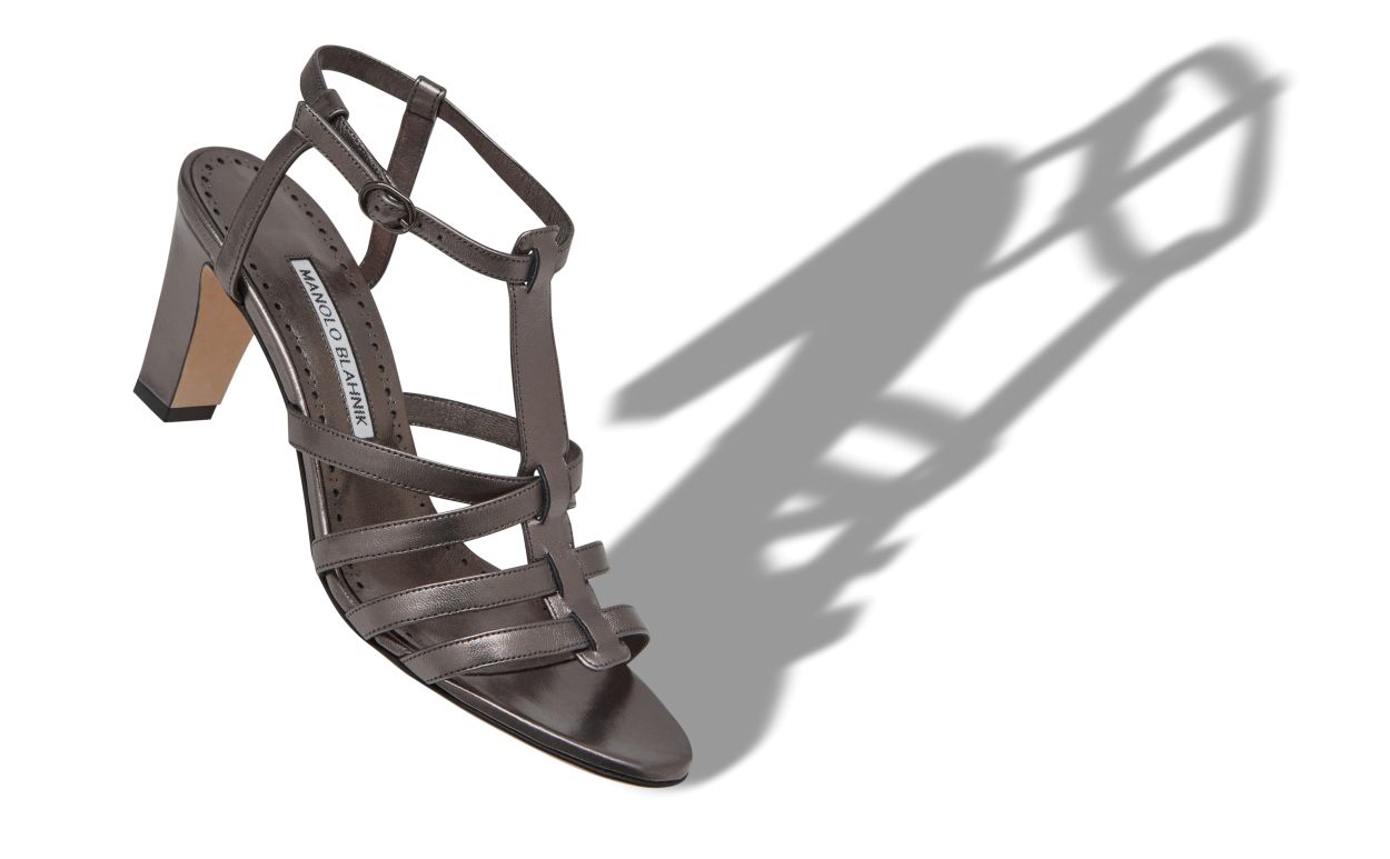 Designer Graphite Nappa Leather Ankle Strap Sandals - Image Main