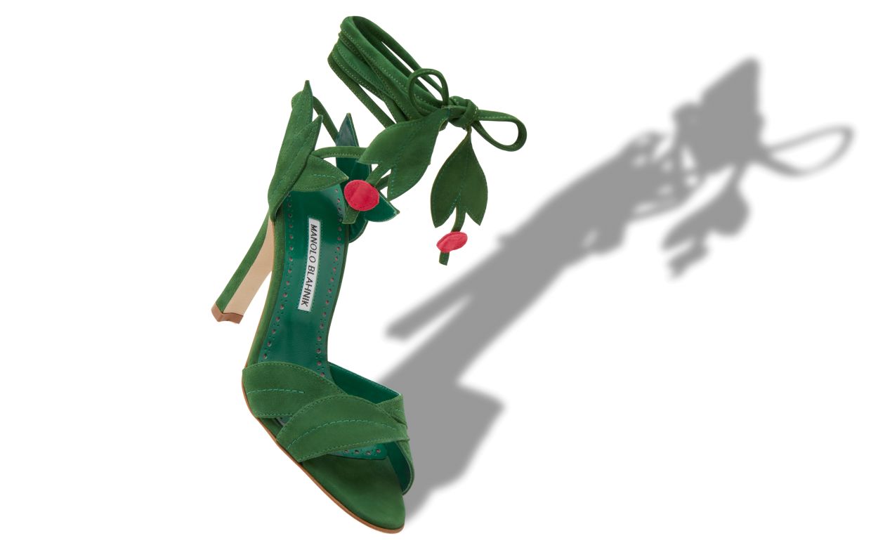 Designer Green Suede Lace-Up Sandals - Image Main