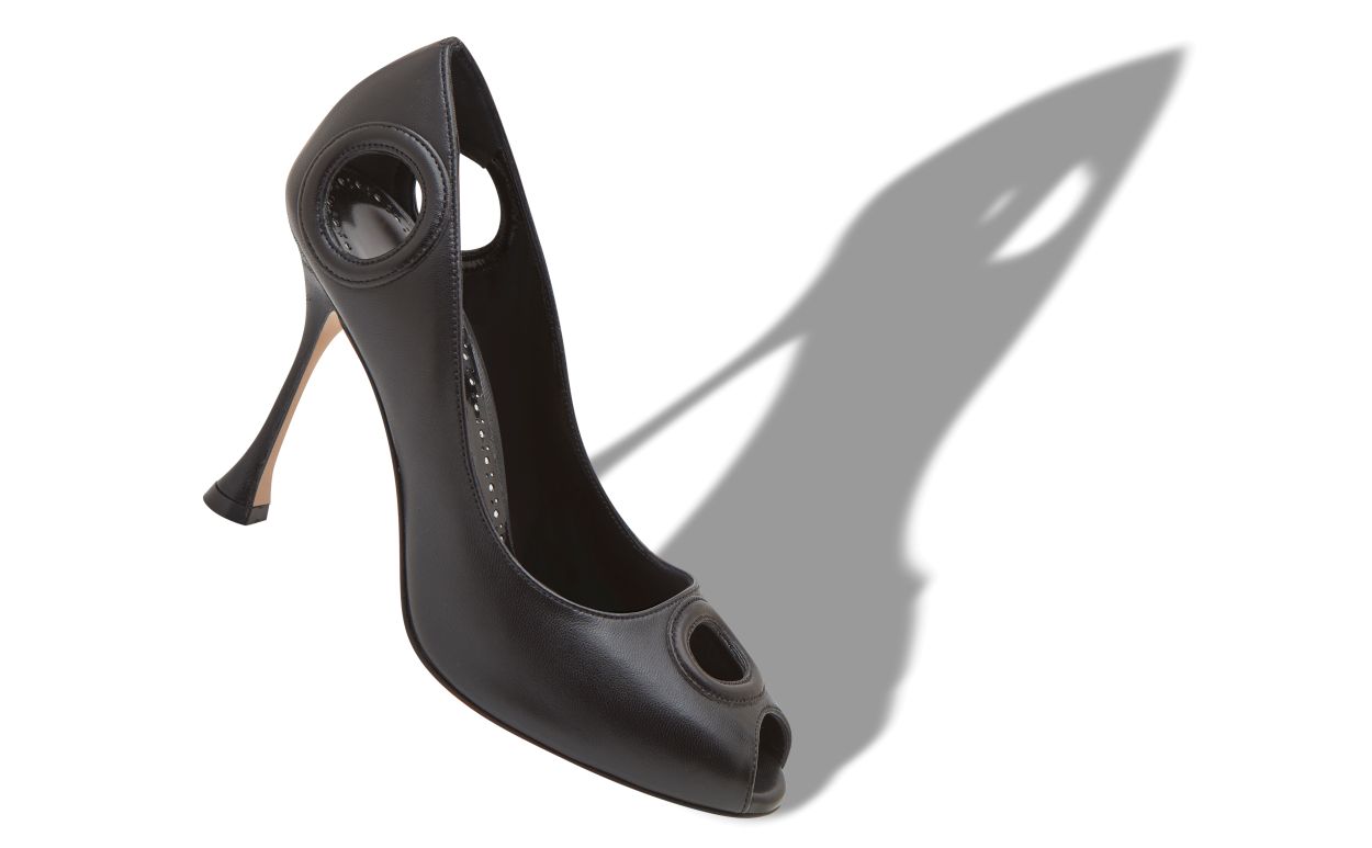Designer Black Nappa Leather Open Toe Pumps - Image small_image