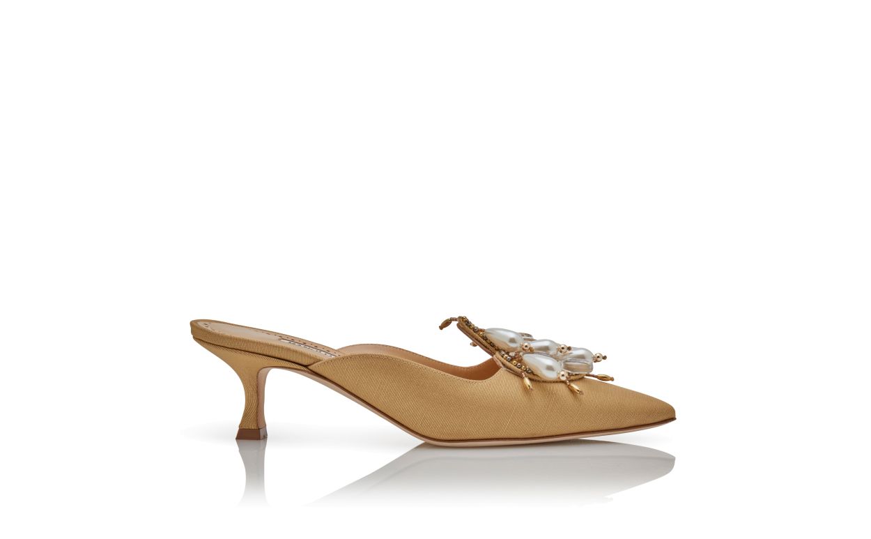 Designer Gold Grosgrain Embellished Mules - Image Side View