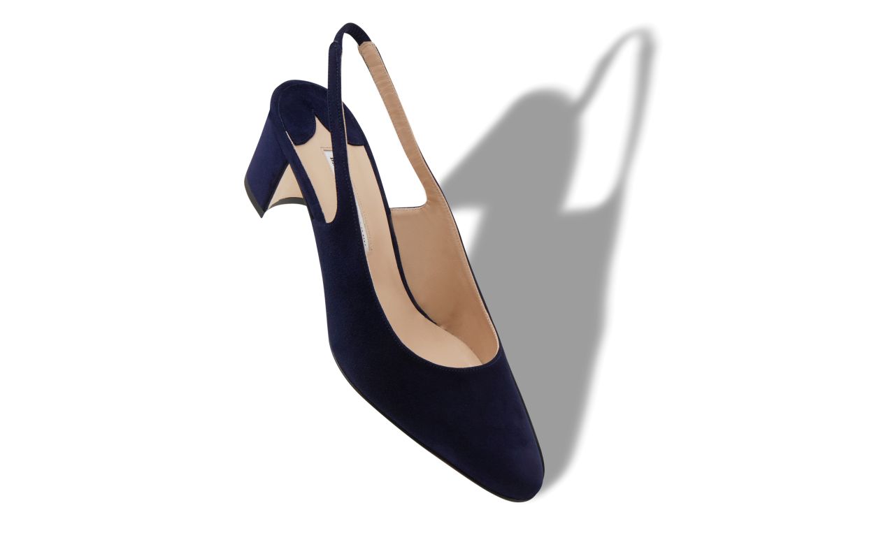 Designer Navy Blue Suede Slingback Pumps - Image Main