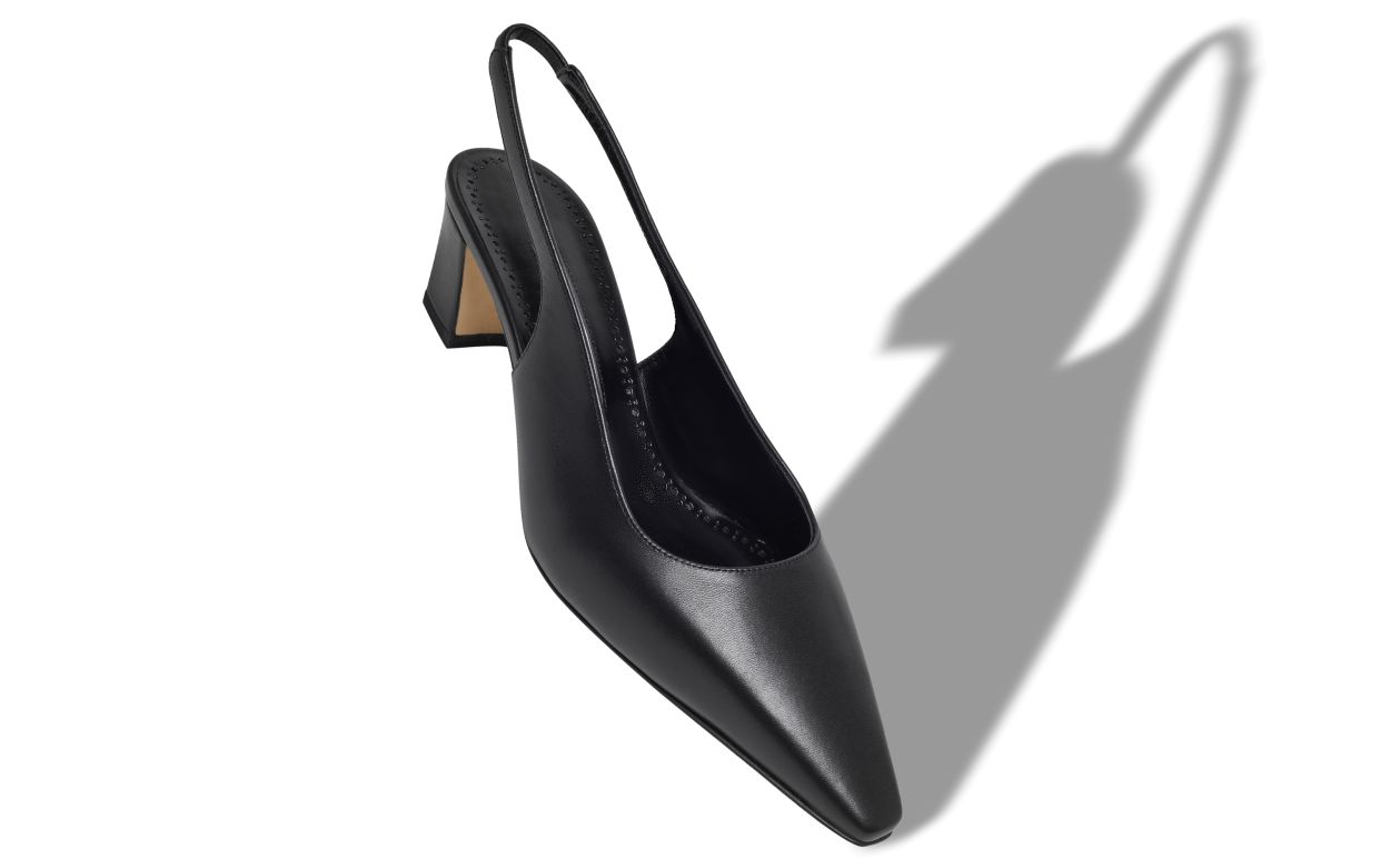 Designer Black Nappa Leather Slingback Pumps - Image Main View