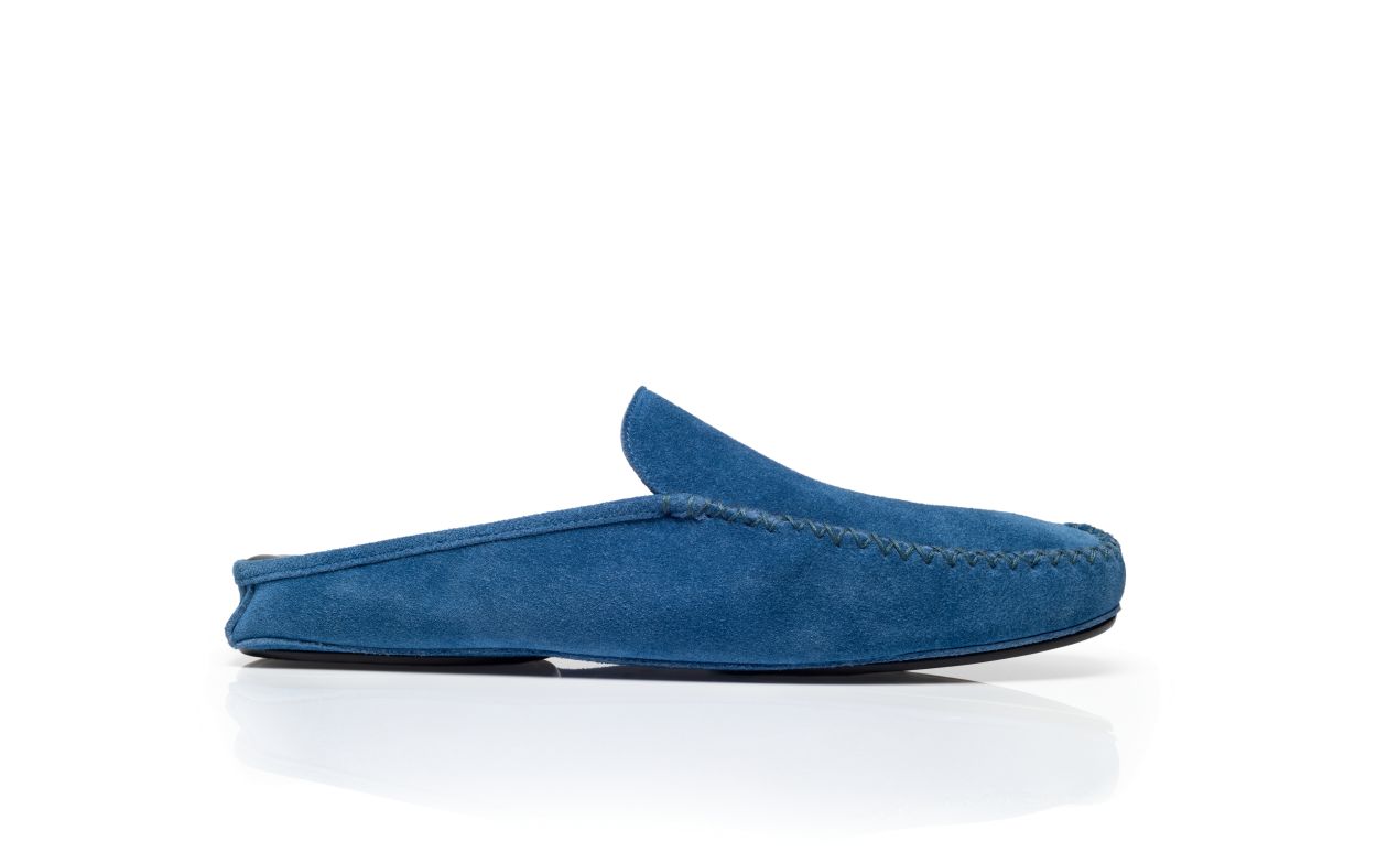 CRAWFORD Blue Suede Slippers Manolo Blahnik