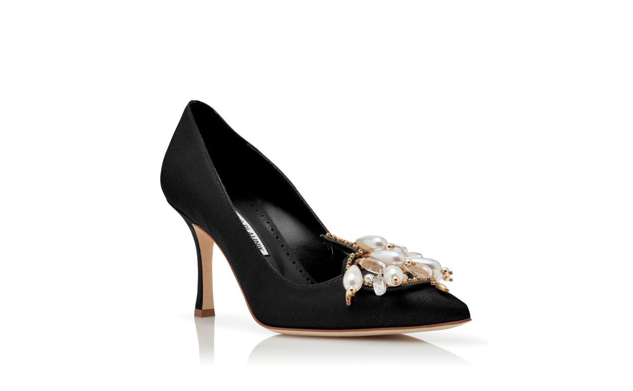 Designer Black Grosgrain Embellished Pumps - Image Upsell