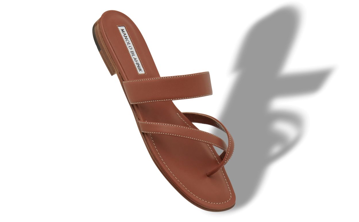 Designer Brown Calf Leather Crossover Flat Sandals - Image Main