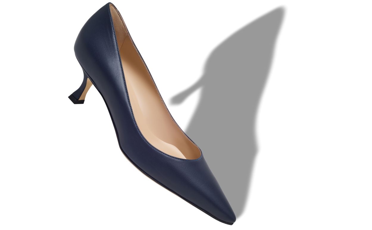 Designer Navy Nappa Leather Pointed Toe Pumps - Image Main View
