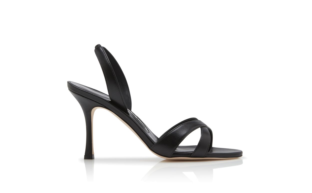 Designer Black Nappa Leather Slingback Sandals - Image Side View