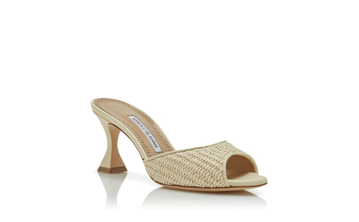 Designer Light Beige Raffia Open Toe Mules - Image Upsell