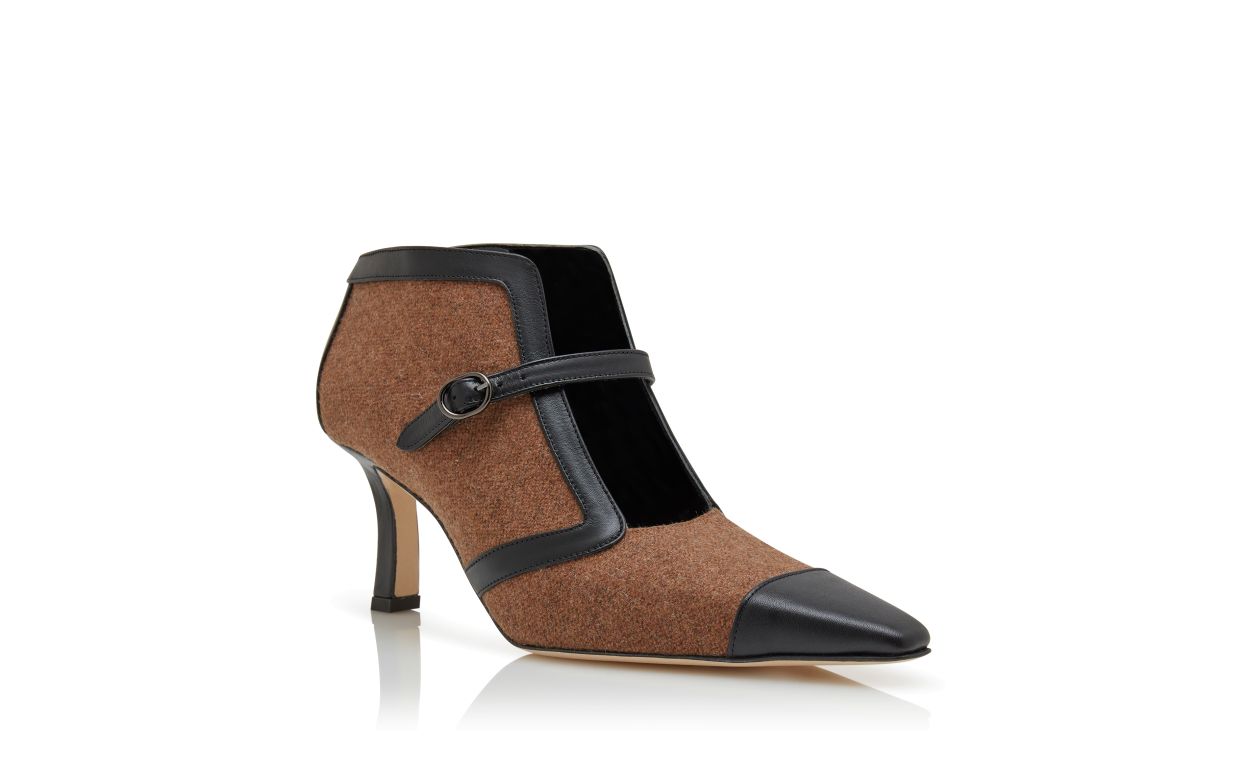 Designer Brown and Black Wool Ankle Boots - Image Upsell View
