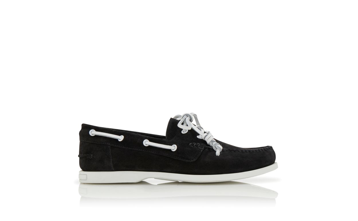 Designer Black Suede Boat Shoes - Image Side View