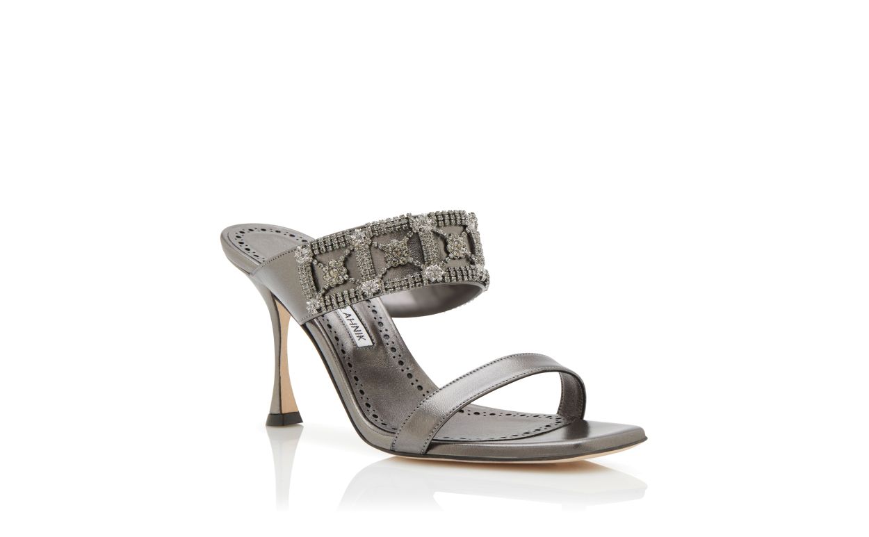 Designer Grey Nappa Leather Embellished Mules  - Image Upsell