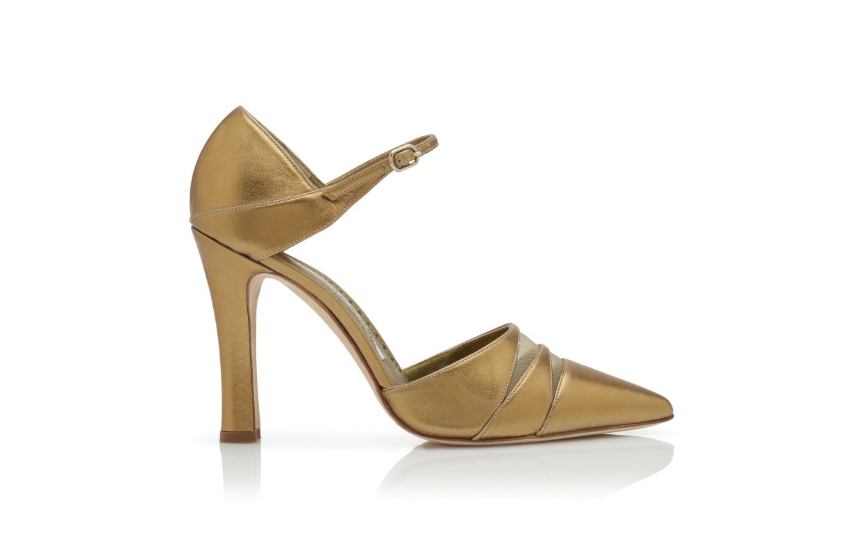 Designer Gold Nappa Leather Strappy Sandals - Image Side View