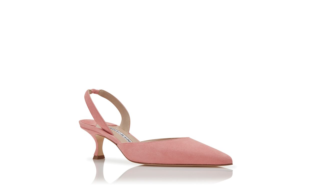 Pink suede slingback shoes top