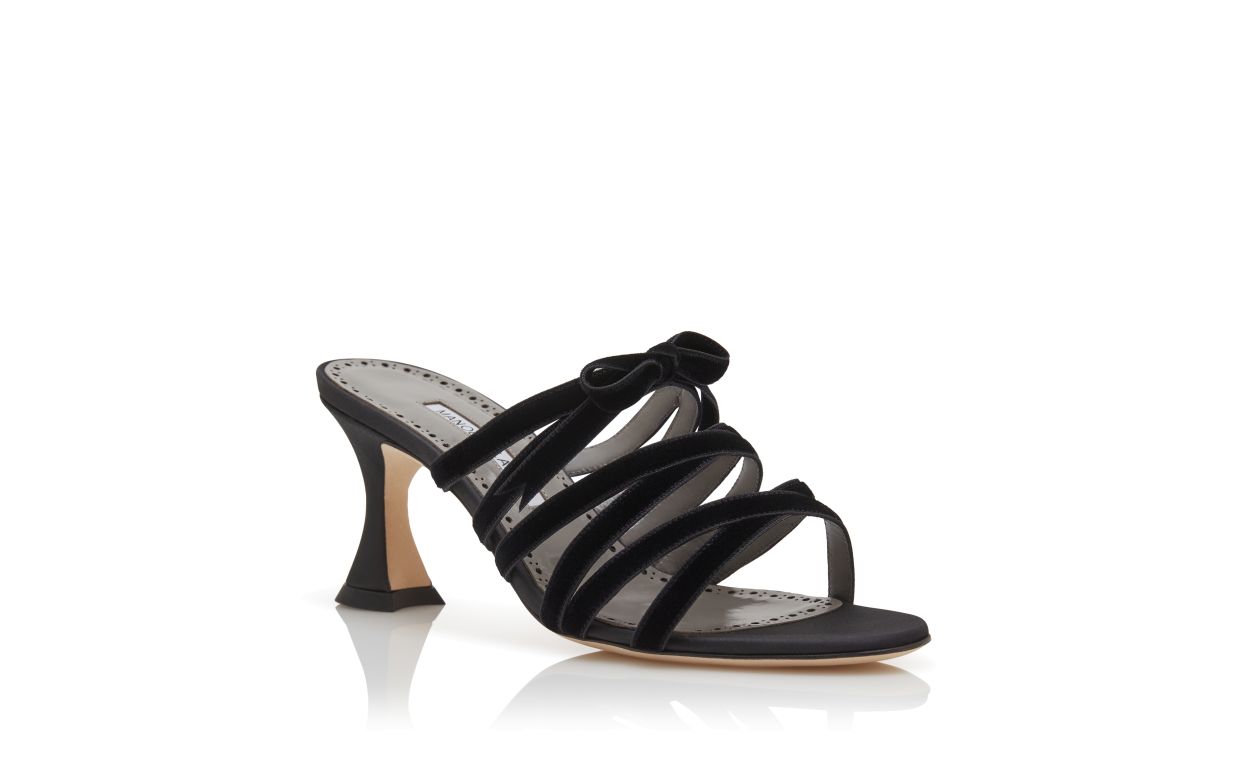 Designer Black Silk Criss-Cross Mules - Image Upsell View