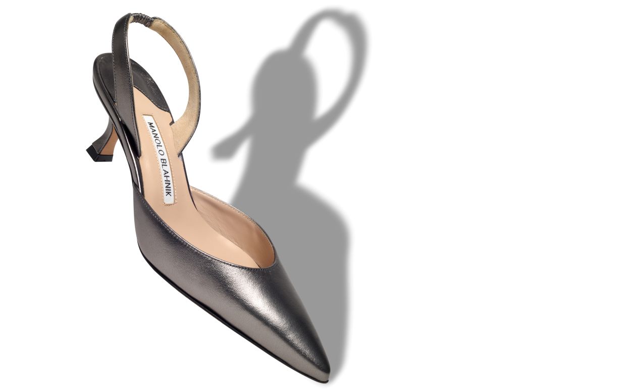 Designer Silver Nappa Leather Slingback Pumps - Image Main