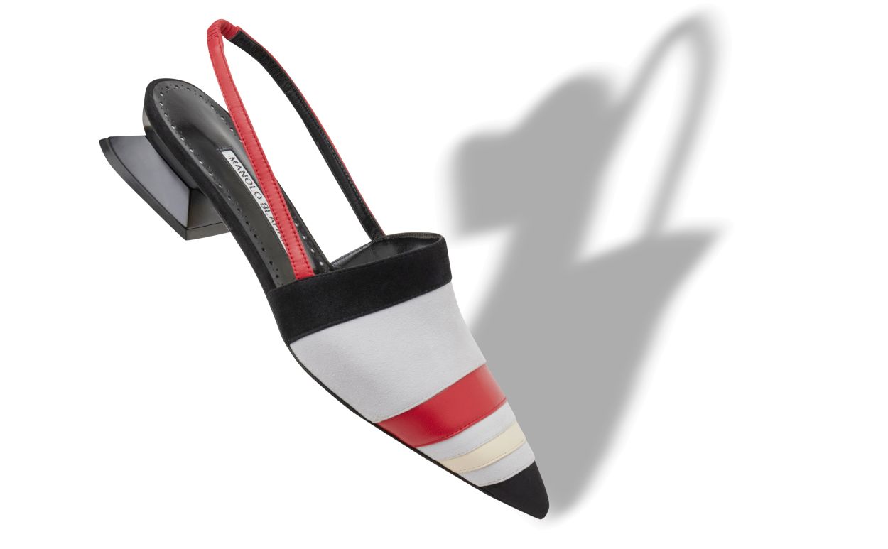 Designer Black, Grey, Cream and Red Suede Mules  - Image Main