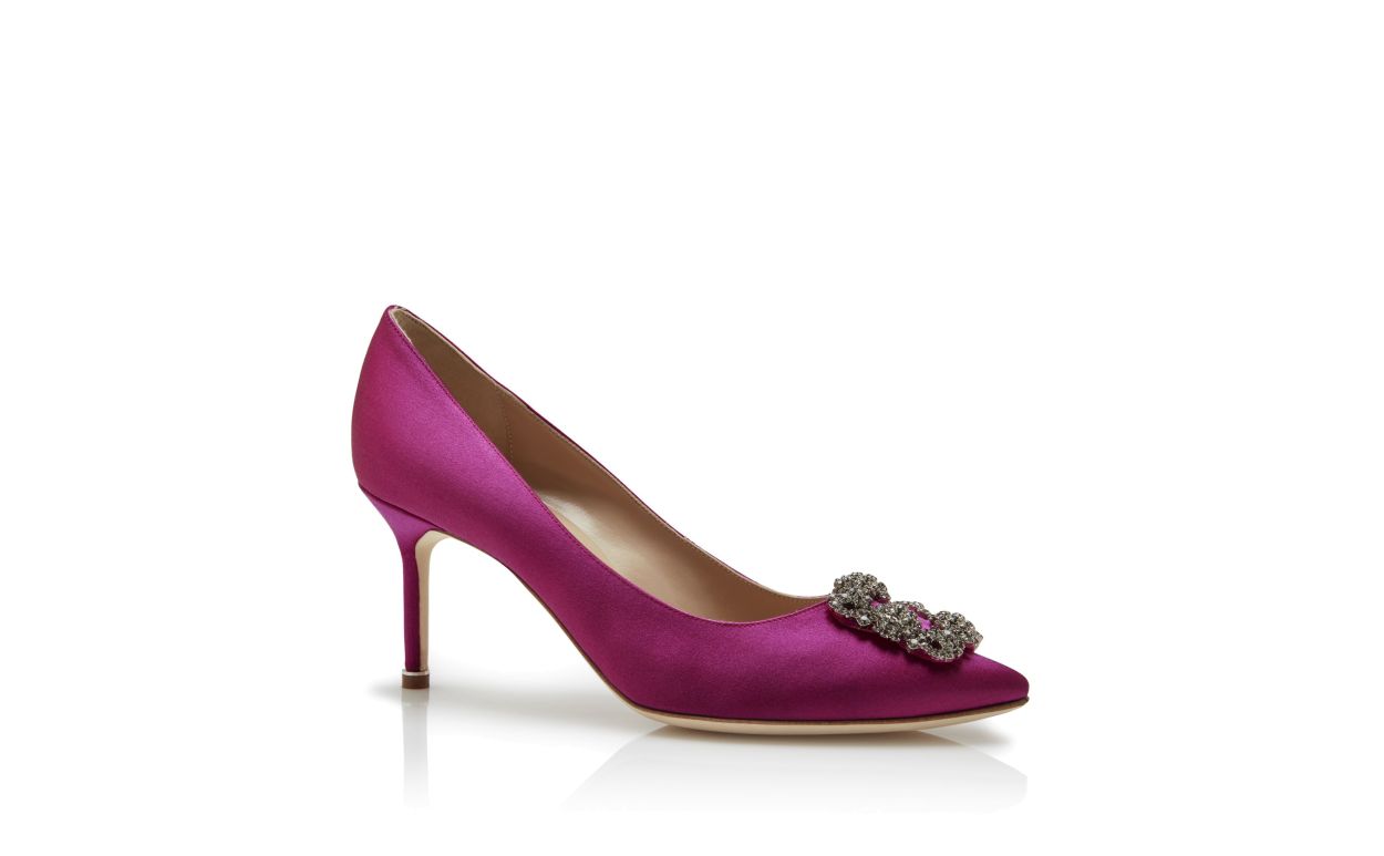 Designer Dark Fuchsia Satin Jewel Buckle Pumps - Image Upsell