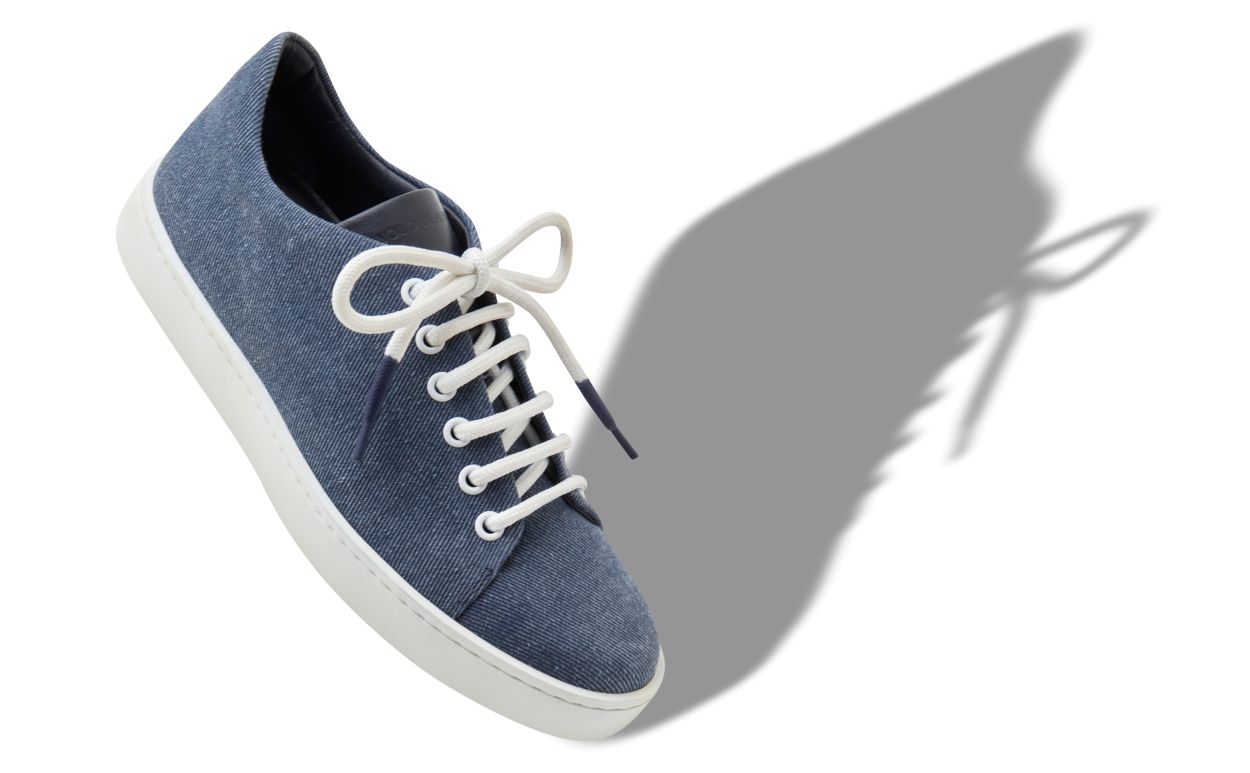 Designer Blue Denim Lace-Up Sneakers  - Image Main