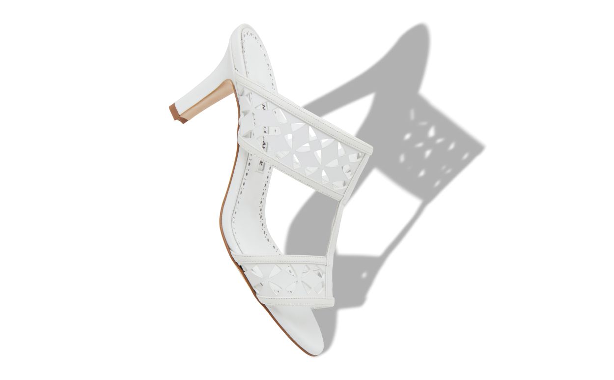 Designer White Calf Leather Cut Out Mules  - Image Main